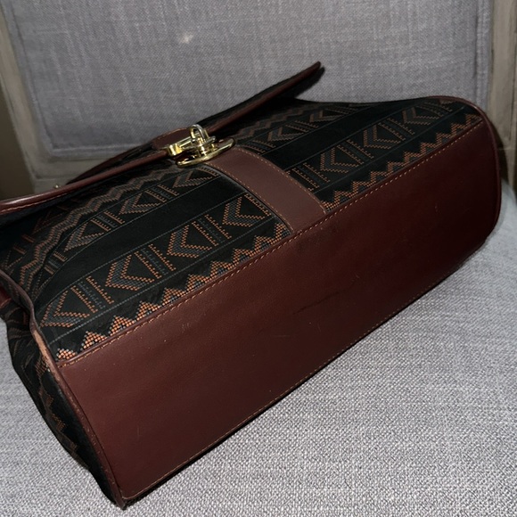 Vintage Red Goose Leather Handbag black & Brown Aztec Pattern Satchel/crossbody - Picture 7 of 17